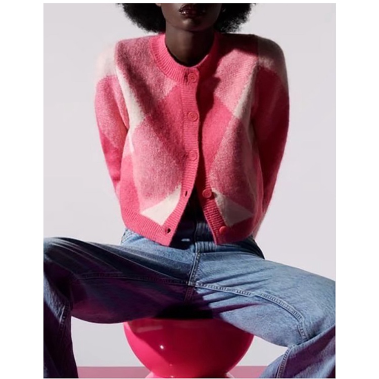 Zara Áo Khoác cardigan Dệt Kim Màu Hồng Ngọt Ngào Thời Trang Mùa Hè 5536017