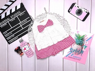 Set bộ áo ren nơ caro 85k