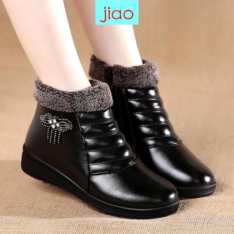 Giày bốt lót nhung giữ ấm thời trang thu đông cho nữ trung niên