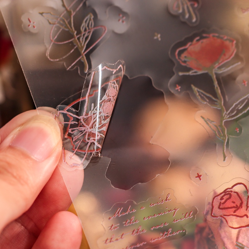 Ông Giấy 4 kiểu 2 tờ / túi Hình dán giấy phẳng hoa hồng Cây và hoa minh họa bằng tay Sổ tay album cắt dán trang trí Vật liệu tự làm nhãn dán văn phòng phẩm