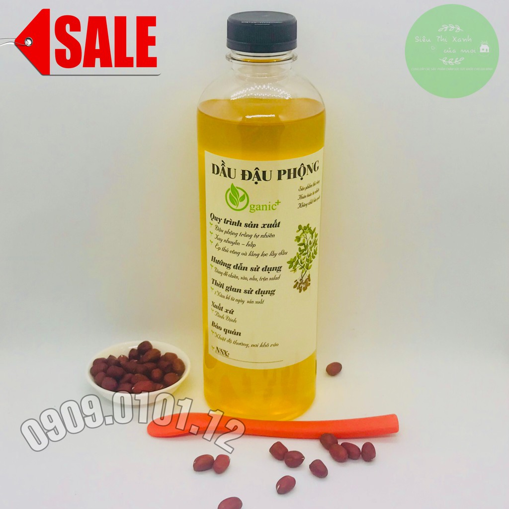 Dầu đậu phộng nguyên chất Oganic+, dầu lạc ép thủ công chai 1000ml