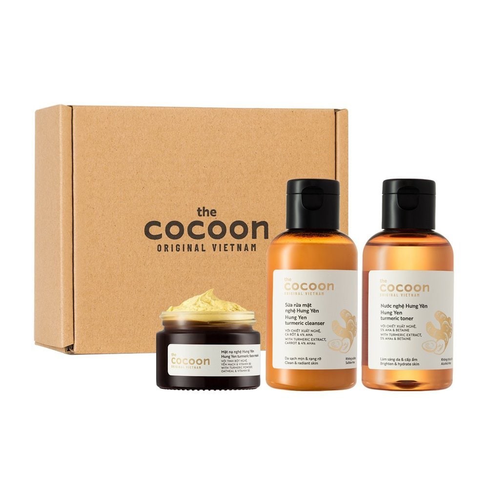 Combo Cocoon Nghệ Hưng Yên (Sữa Rửa Mặt Nghệ 140ml + Nước Nghệ 140ml + Mặt Nạ Nghệ 30ml)