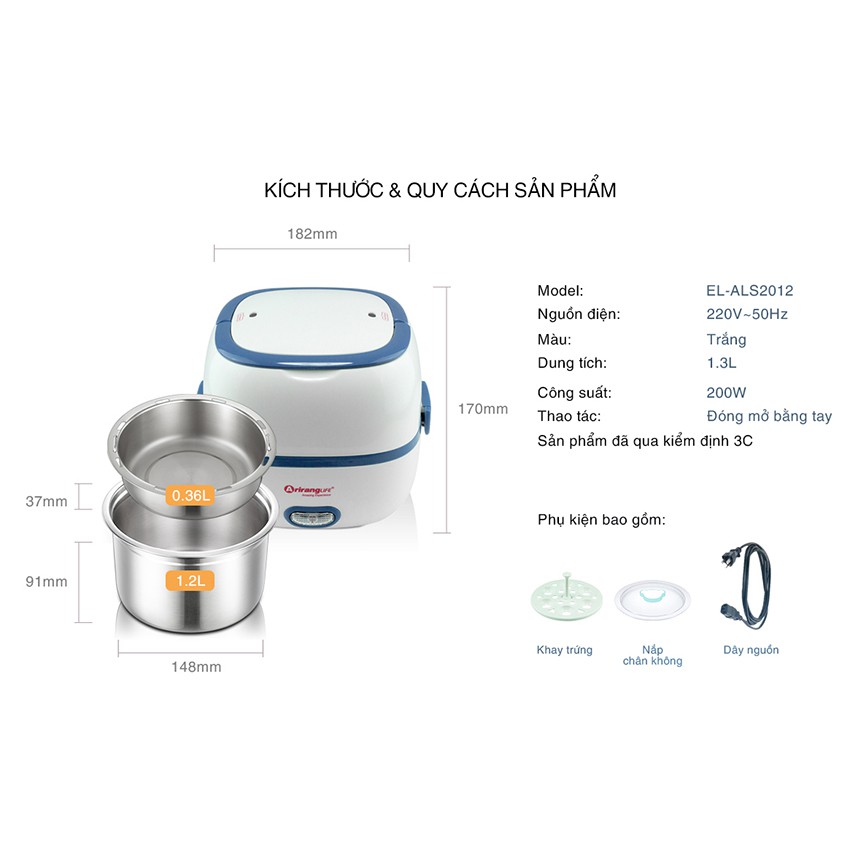 Hộp hâm nóng 1 tầng ArirangLife EL-ALS2012 (Trắng) - Hàng Chính Hãng | BigBuy360 - bigbuy360.vn