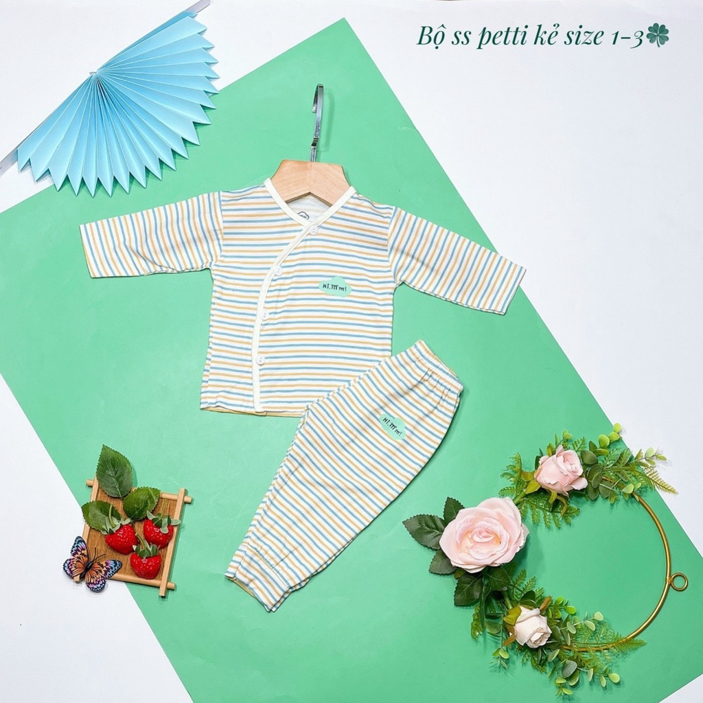 Bộ kẻ sơ sinh dài taycucs lệch chất liệu petti Hi.mm cho trẻ sơ sinh đến 9 tháng bé trai bé gái