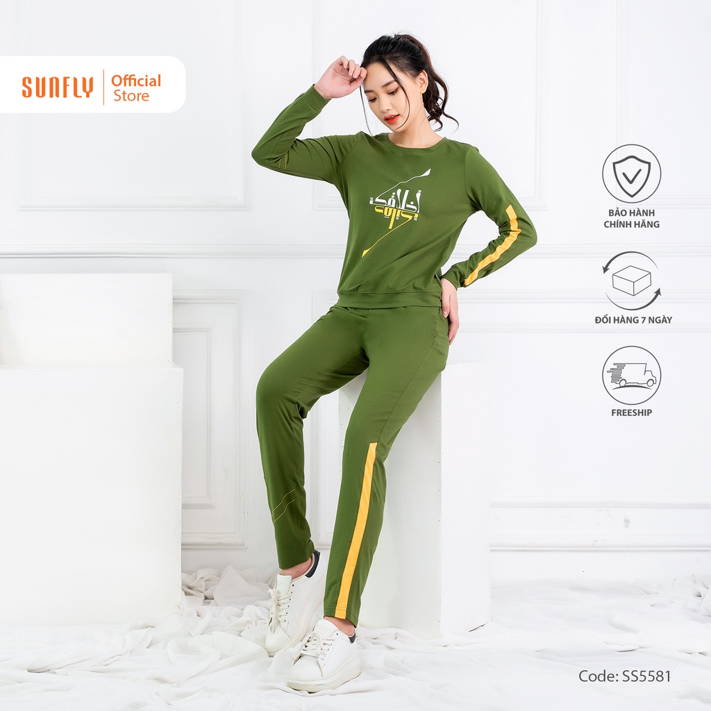 Bộ đồ mặc nhà nữ thể thao cotton SUNFLY áo dài quần dài SS5581