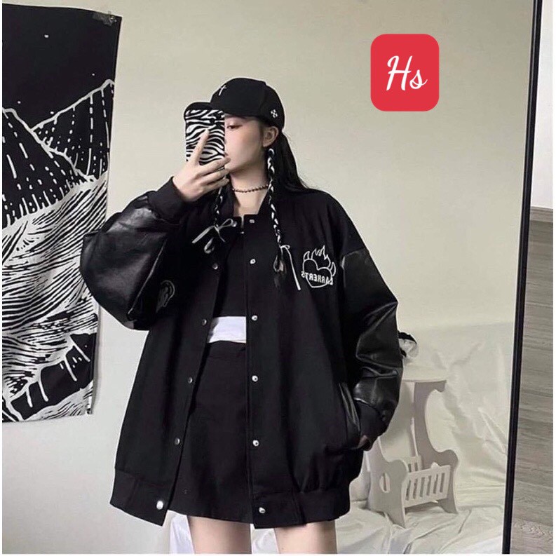 Áo Khoác, Áo Bomber Trái Tim Lar Chất Nỉ Phối Tay Da Unisex Daisy Boutique SP000721