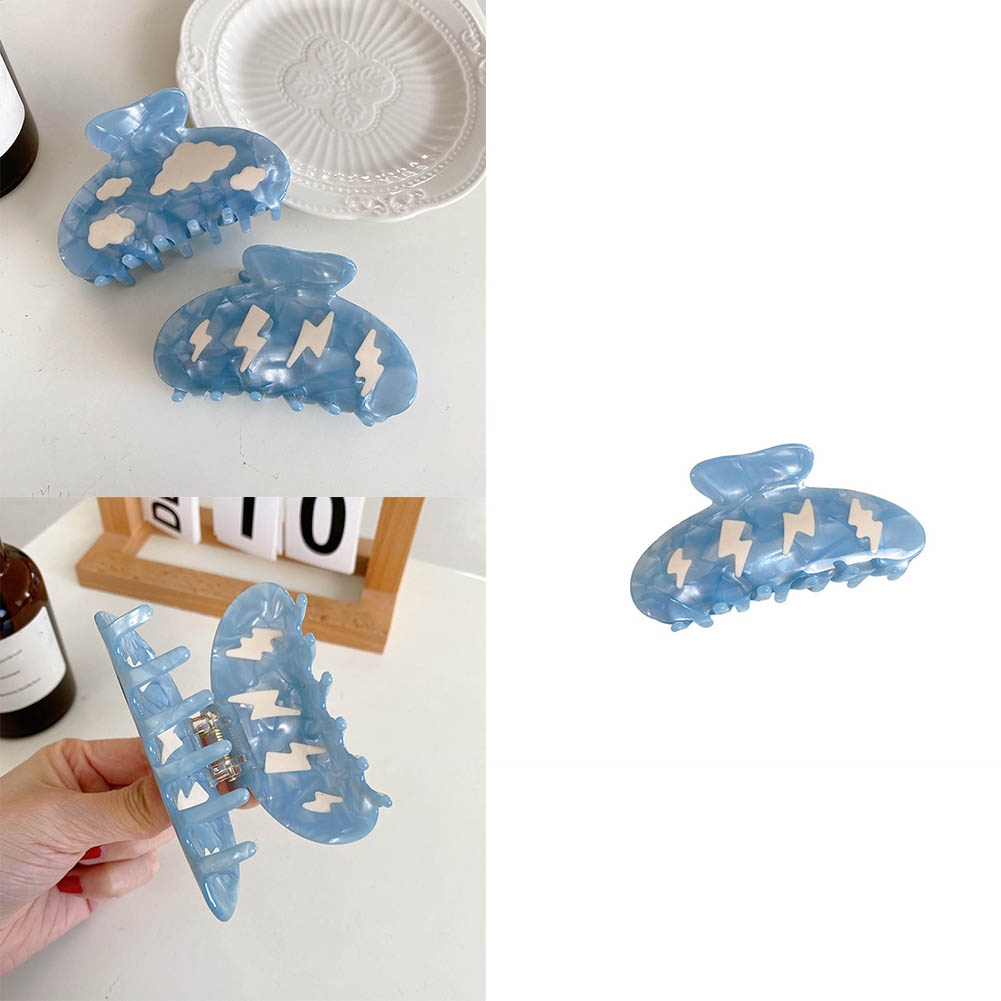 Kẹp Tóc Hình Học Khoét Rỗng Màu Xanh Dương Lightning Hoạt Hình Đám Mây Thời Trang Cho Nữ