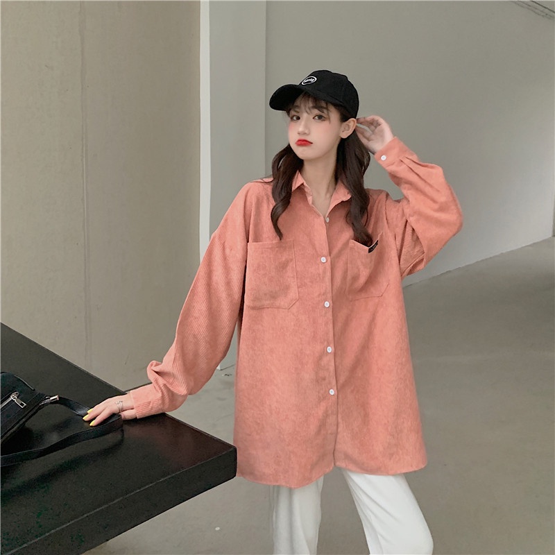 Áo sơ mi dáng rộng tay dài phong cách thời trang retro hàn quốc