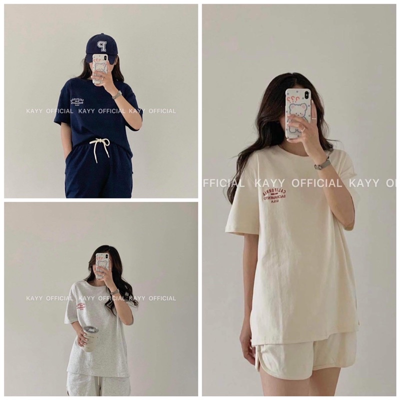 Bộ thun thể thao Cali 3 màu năng động FREESHIP Set đồ mặc nhà đi chơi thêu chữ Ulzzang