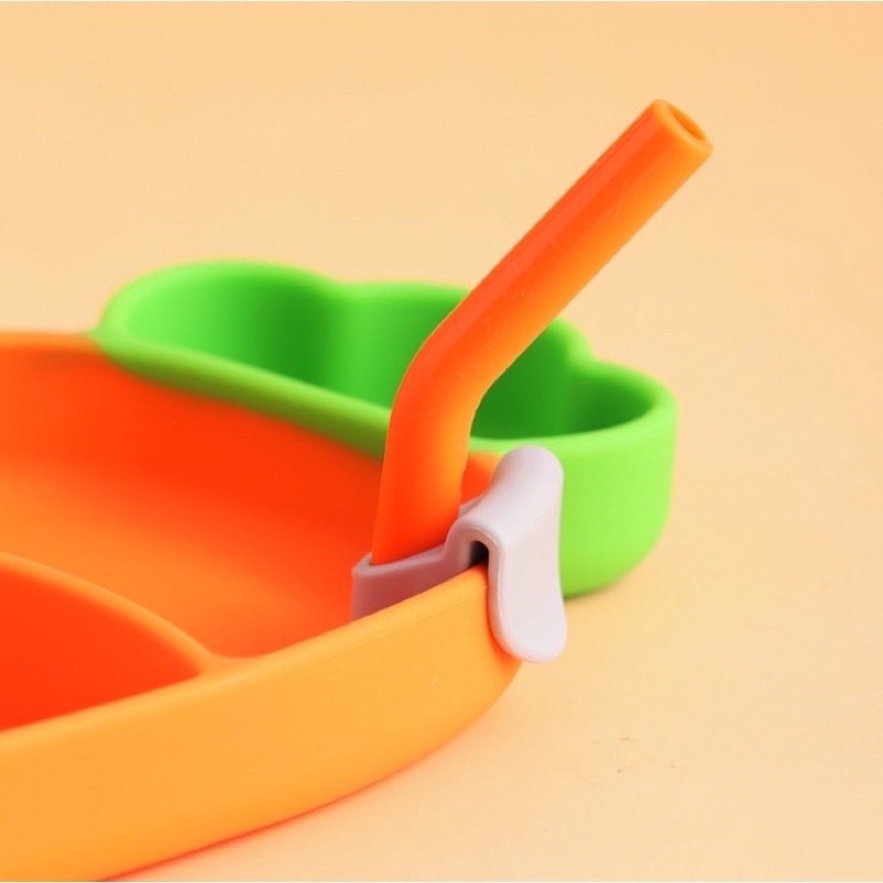 [Màu Cam] Khay Ăn Dặm Silicon Cà Rốt Kèm Thìa Dĩa, Ống Hút 5 Chi Tiết [Olala Baby]