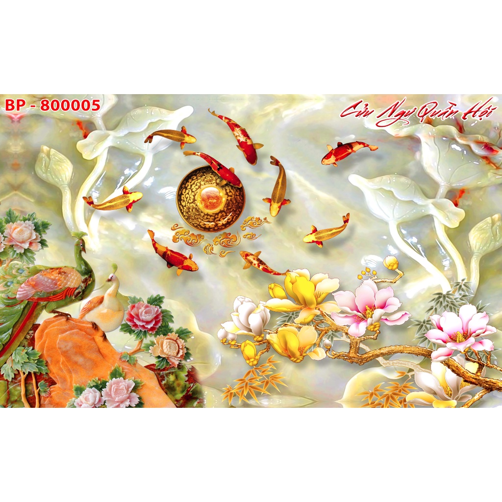 Tranh cá chép cá koi trong hồ sen giành cho người quan tâm phong thủy