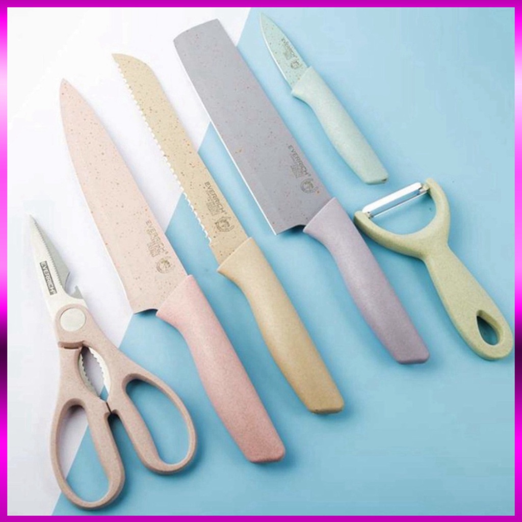 Bộ dao lúa mạch nhà bếp 6 món tiện lợi, Bộ dao nhà bếp chuyên dụng siêu bén kháng khuẩn - Bộ Dao 6 Món