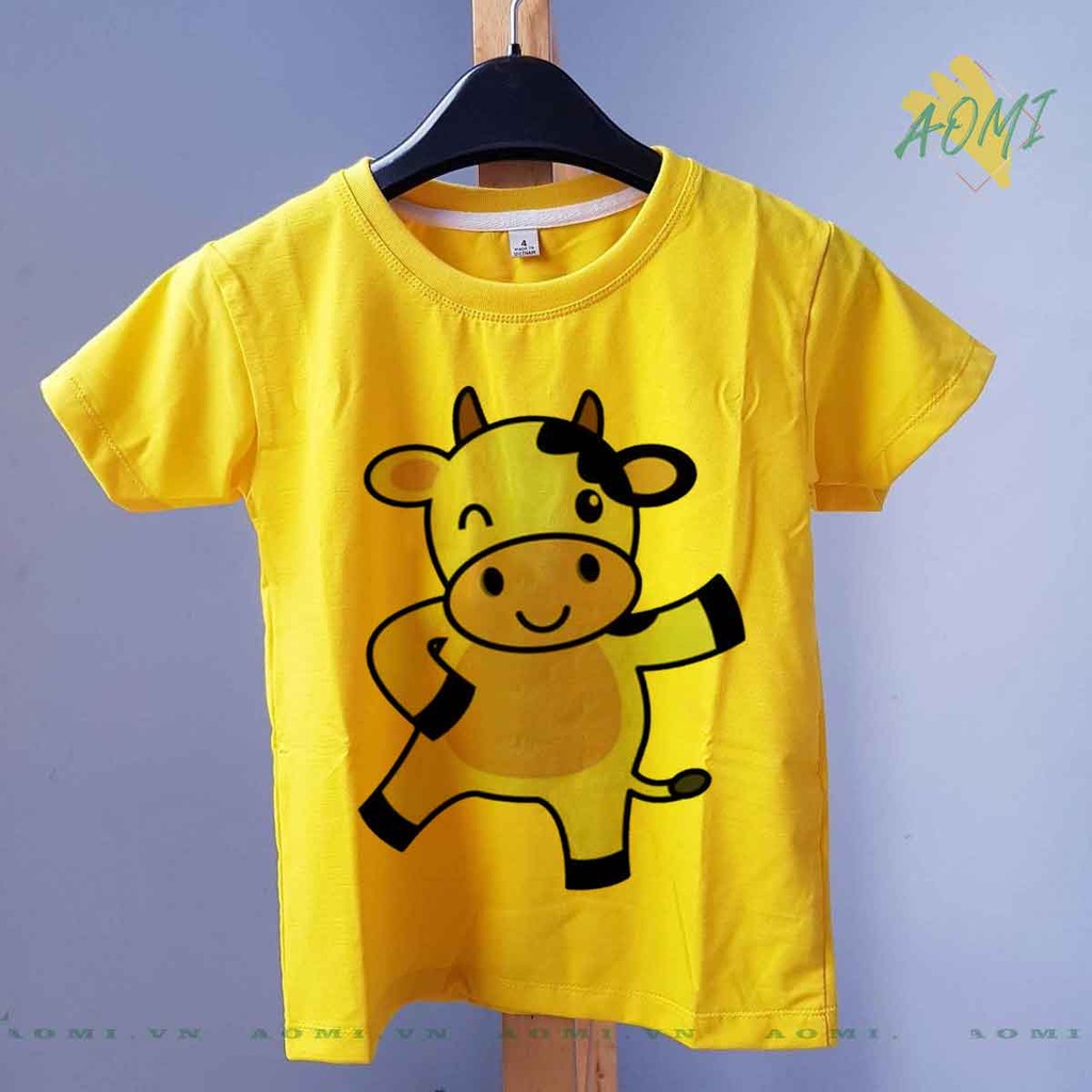 ÁO THUN bò sữa milk UNISEX PHÔNG VÀNG TAY NGẮN NAM NỮ GIA ĐÌNH CẶP ĐÔI SIZE TRẺ EM BÉ TRAI GÁI AOMIVN