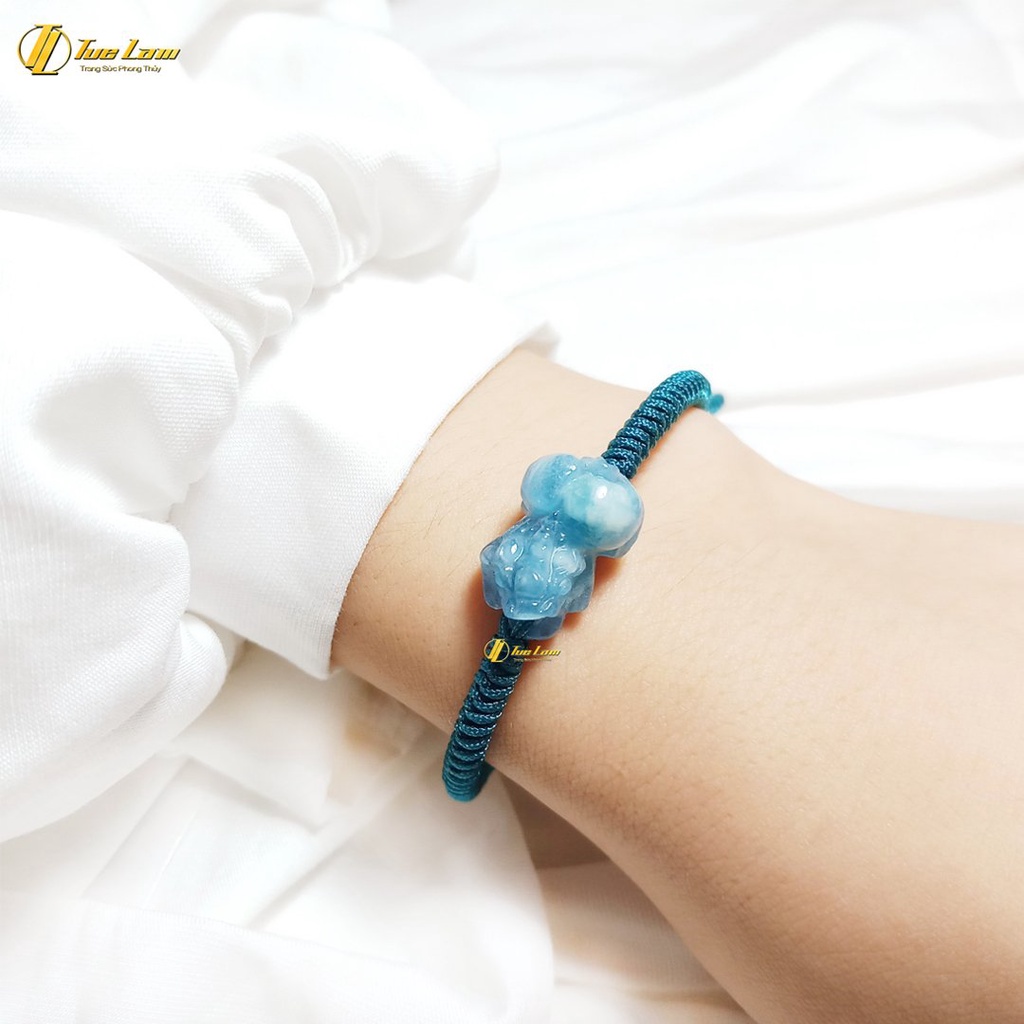 Vòng tay tỳ hưu tài lộc aquamarine bện chỉ may mắn xanh dương hợp mệnh thủy mộc - Tuệ Lâm