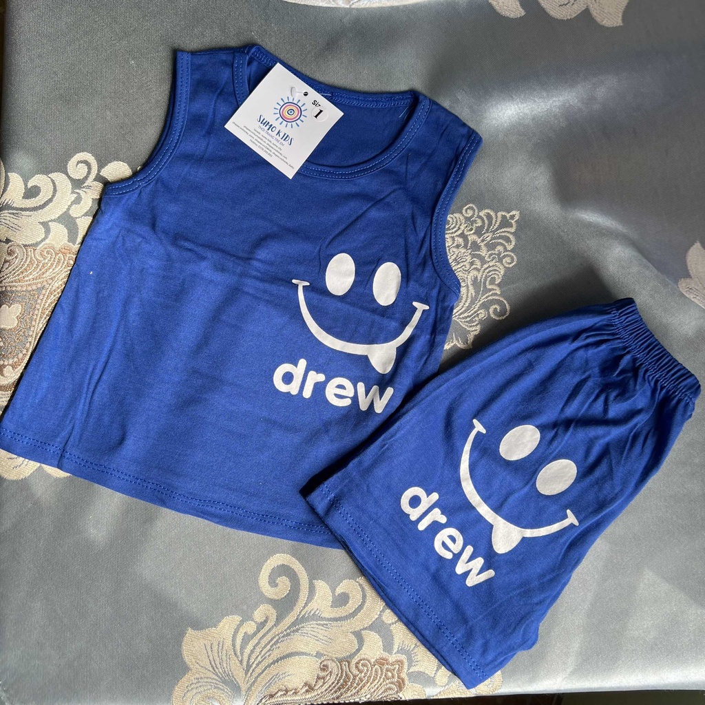 Bộ ba lỗ cho bé trai in miệng cười drew, sét đồ sát nách hè cho bé gái từ 8-18kg - SUMO KIDS