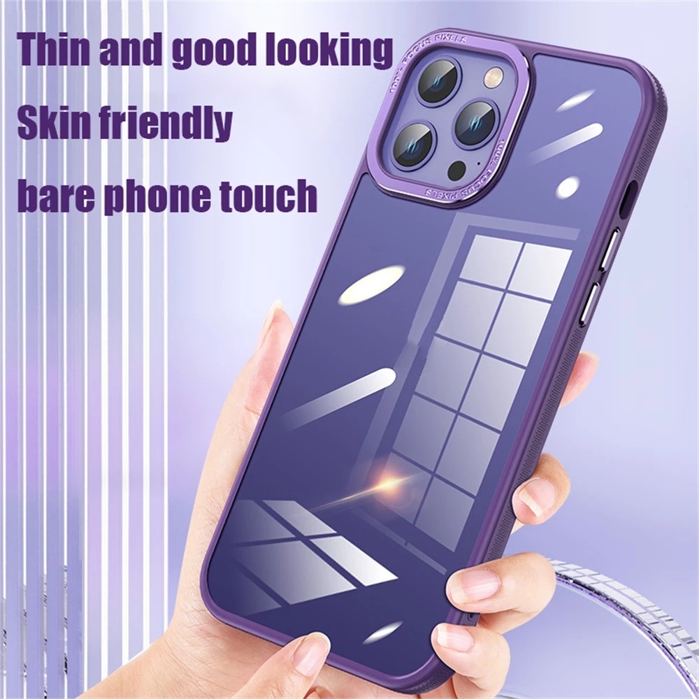 Ốp Điện Thoại Cứng Viền Vuông Kim Loại Mềm Trong Suốt Chống Sốc Cho iPhone 14 Pro Max 14 Plus 13 Pro Max