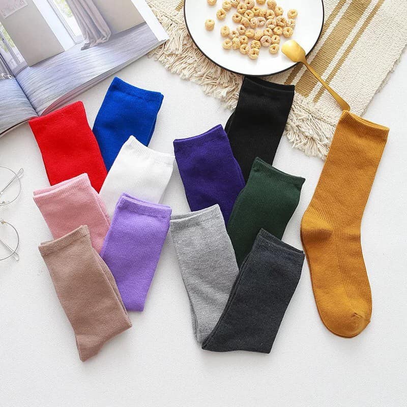 Tất nữ cổ cao Hàn Quốc chất len tăm, Tất cao cổ nữ co dãn thấm hút mồ hôi SUNA FASHION