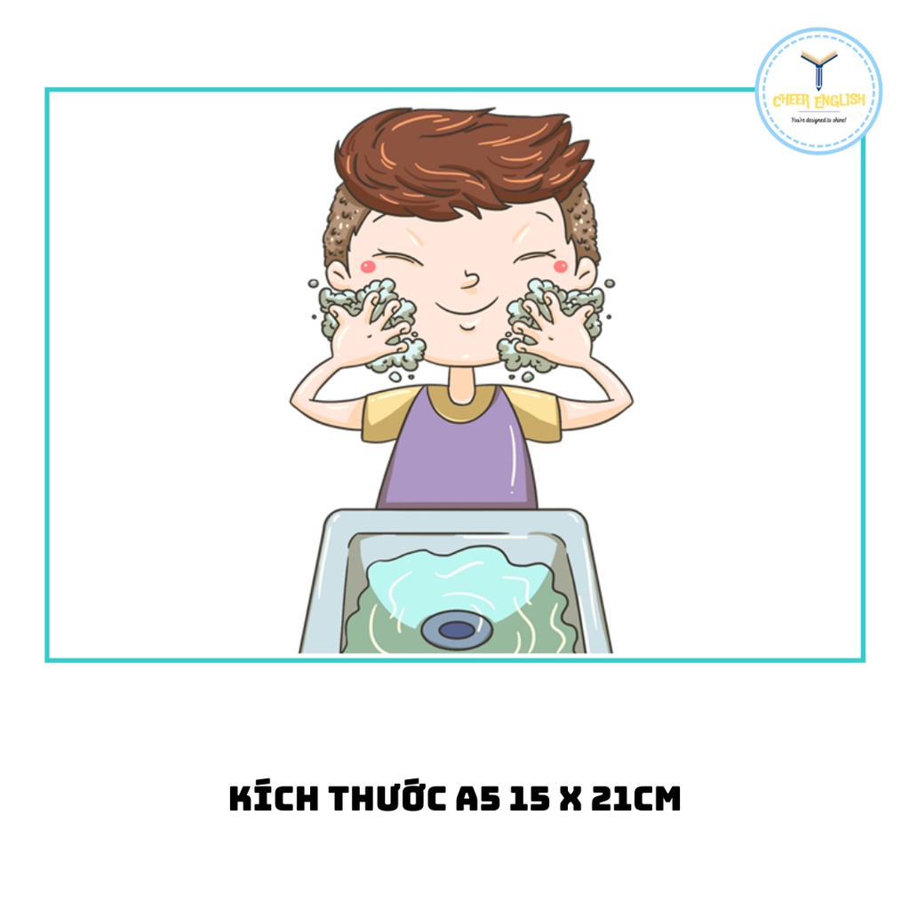 Flashcard Tiếng Anh chủ đề hoạt động hằng ngày thẻ học từ vựng A5 plastic