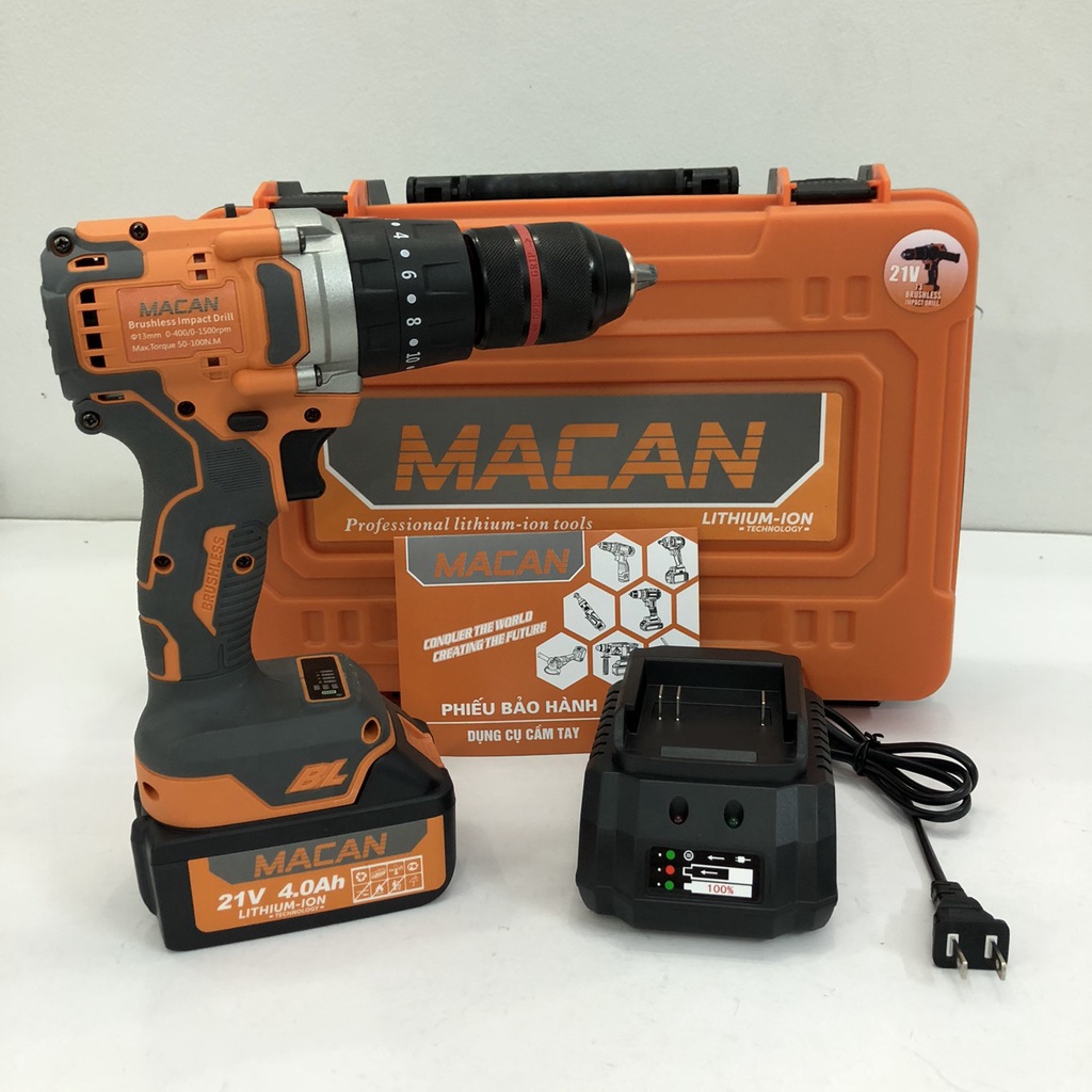 Máy Khoan Pin MACAN 3 Chức Năng 98Vf MT, Máy Khoan Từ 13ly Không Chổi Than Kèm Phụ Kiện - Hàng Chính Hãng.