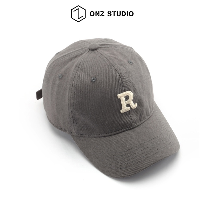 Nón kết ONZ Studio trơn họa tiết chữ R - Mũ lưỡi trai nam nữ chất cotton nhiều màu style Hàn Quốc cực chất MLT06