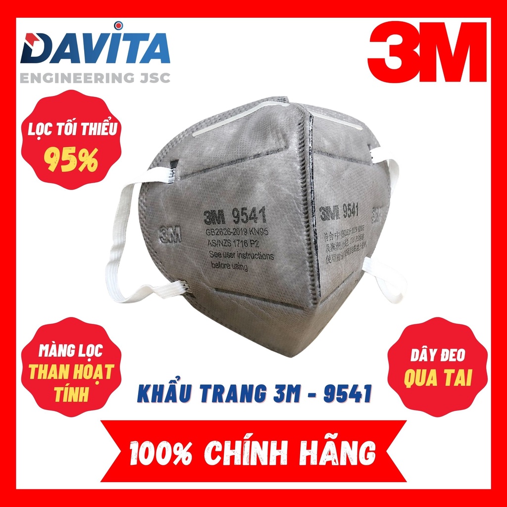 Khẩu trang lọc bụi và hơi hóa chất 9541 3M, tiêu chuẩn KN95, lọc tối thiểu 95%