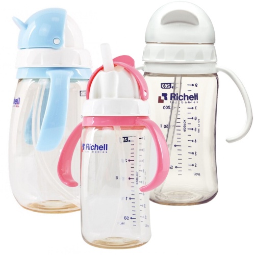 Bình tập uống Richell nhựa PPSU có ống hút 200ml / 260ml / 320ml