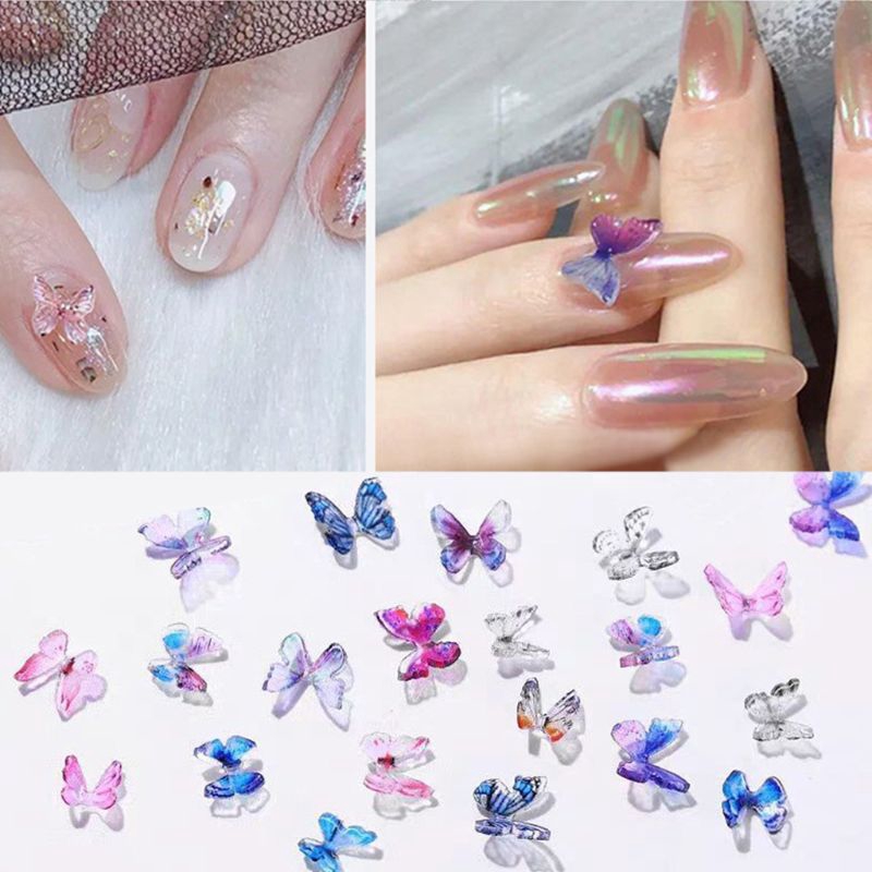 ✿AUTU 90Pcs/Sheet 3D Colorful Butterfly Heat Shrink Handmade Resin Nail Art Decoration