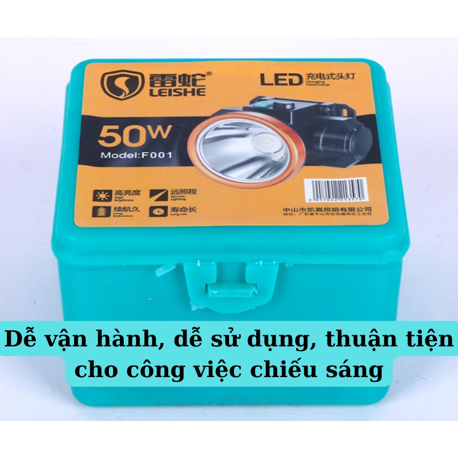 Đèn Pin Đội Đầu LED 50W Chiếu Sáng Xa Kèm Dây Sạc