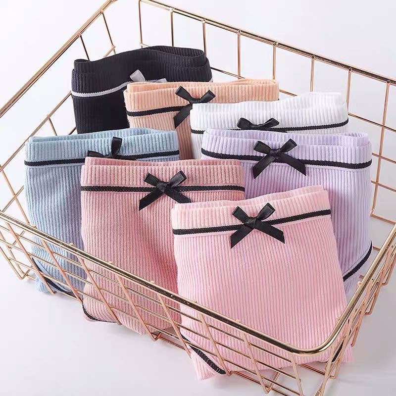 Quần lót nữ cotton - Gân tăm viền nơ giữa điệu đà mềm mại siêu thấm hút mồ hôi Cao Cấp - L803