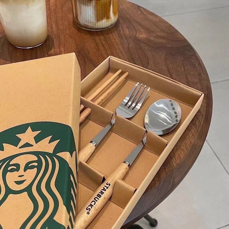 Bộ 3 thìa dĩa và đũa Starbucks sang chảnh - Set 3 món ( đũa, muỗng, nĩa ) STARBUCKS kèm hộp cao cấp