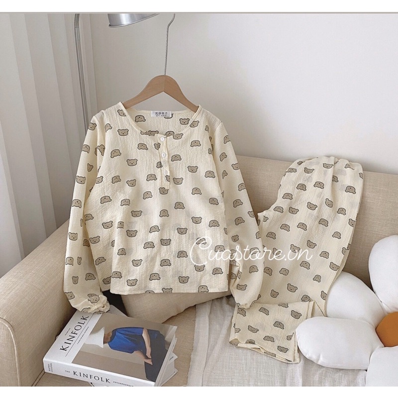 [ Ảnh thật ] Sét bộ ngủ pyjama cổ tròn chất đũi xốp hoạt hình dễ thương | WebRaoVat - webraovat.net.vn