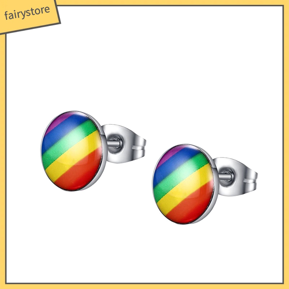 Khuyên Tai Tròn Màu Sắc Cầu Vồng Thời Trang Thanh Lịch Dành Cho Nữ