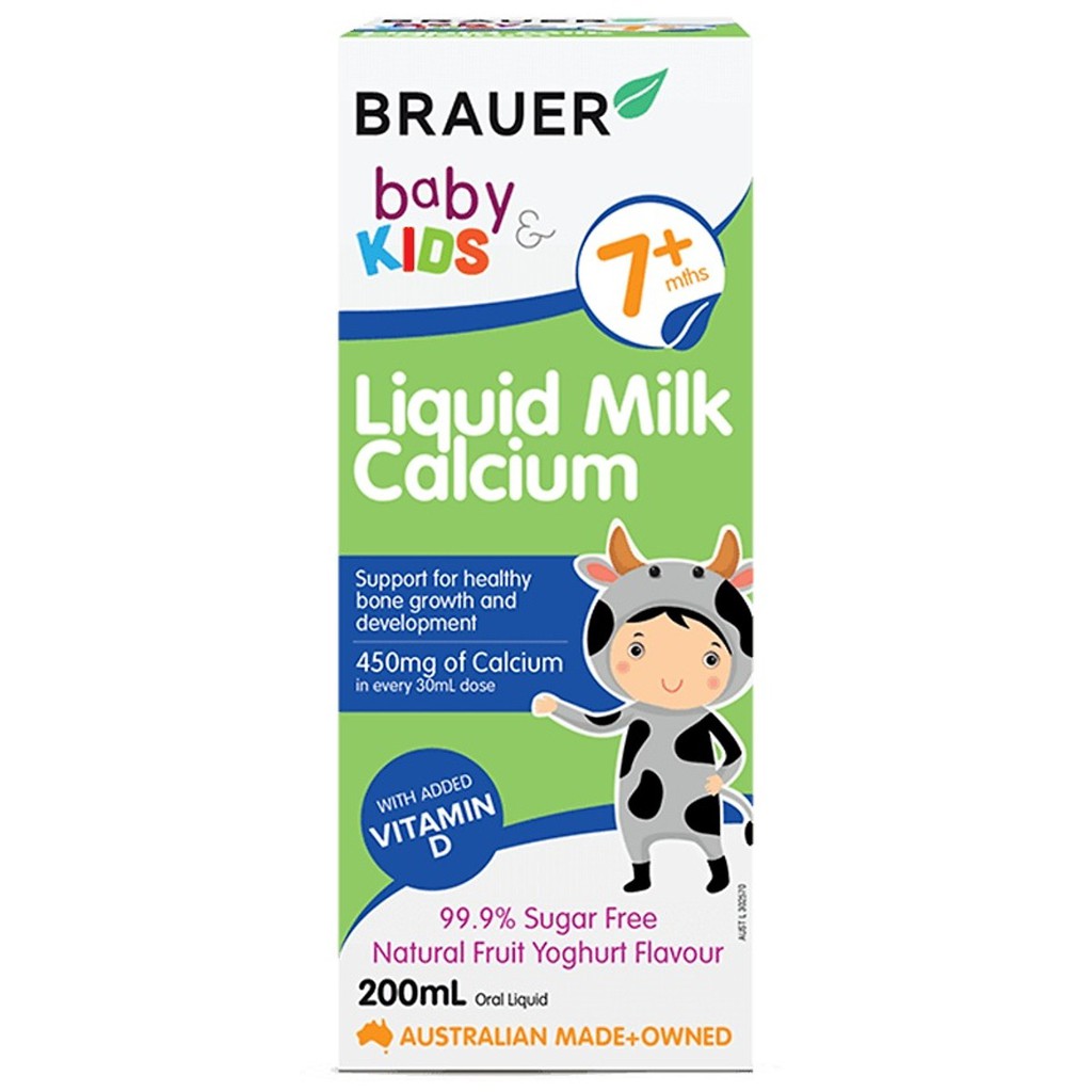 Bổ Sung Canxi  Vitamin D Brauer Baby &amp; Kids Liquid Milk Calcium cho bé từ 7 tháng tuổi (200ml) - Nội Địa Úc