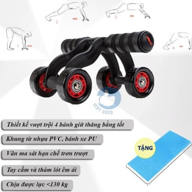 Con Lăn Tập Bụng 4 Bánh Cao Cấp , Con Lăng Tập Gập Cơ Bụng
