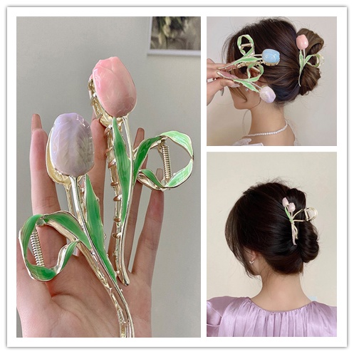 Kẹp Tóc Hình Hoa Tulip Bằng Kim Loại Thời Trang Hàn Quốc Cho Nữ