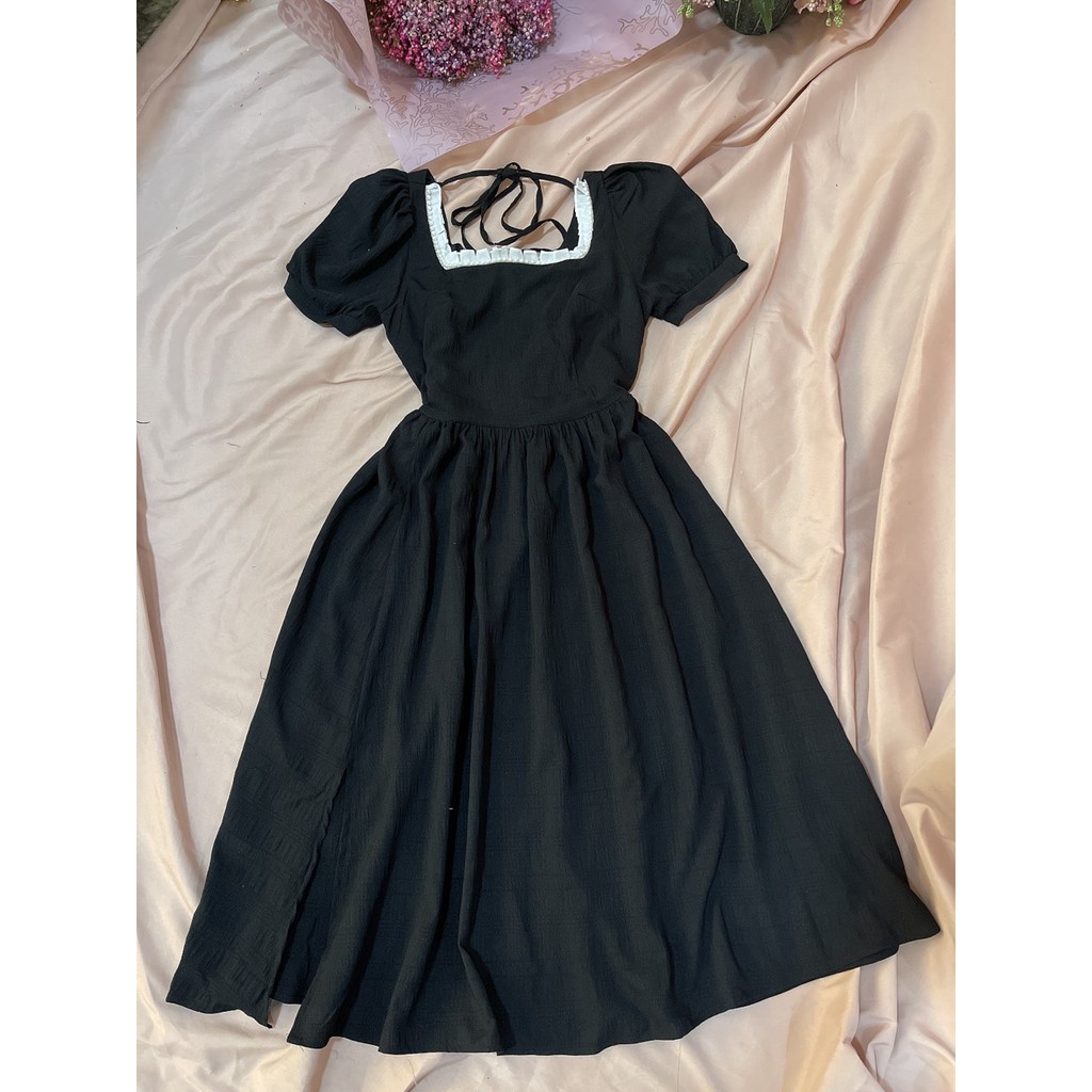 Đầm cổ vuông viền ren dự tiệc tay ngắn xinh đẹp dễ thương cho đi chơi, đi đám cưới cao cấp - Thời Trang VADA - D70 | BigBuy360 - bigbuy360.vn