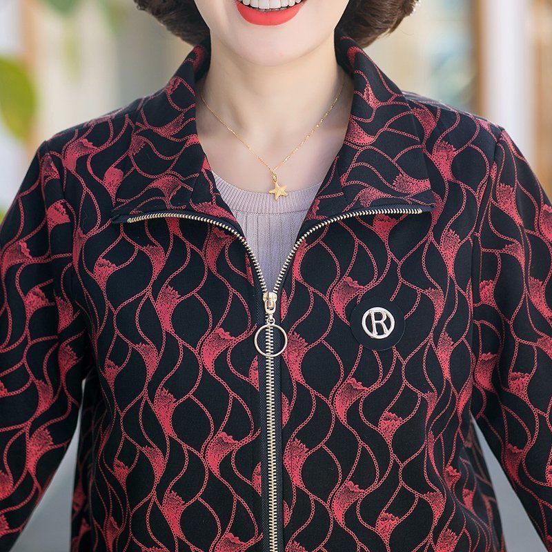 Áo Khoác Ngắn Dáng Rộng In Họa Tiết Phong Cách Phương Tây Thời Trang Xuân Thu Mới Cho Phụ Nữ Trung Niên