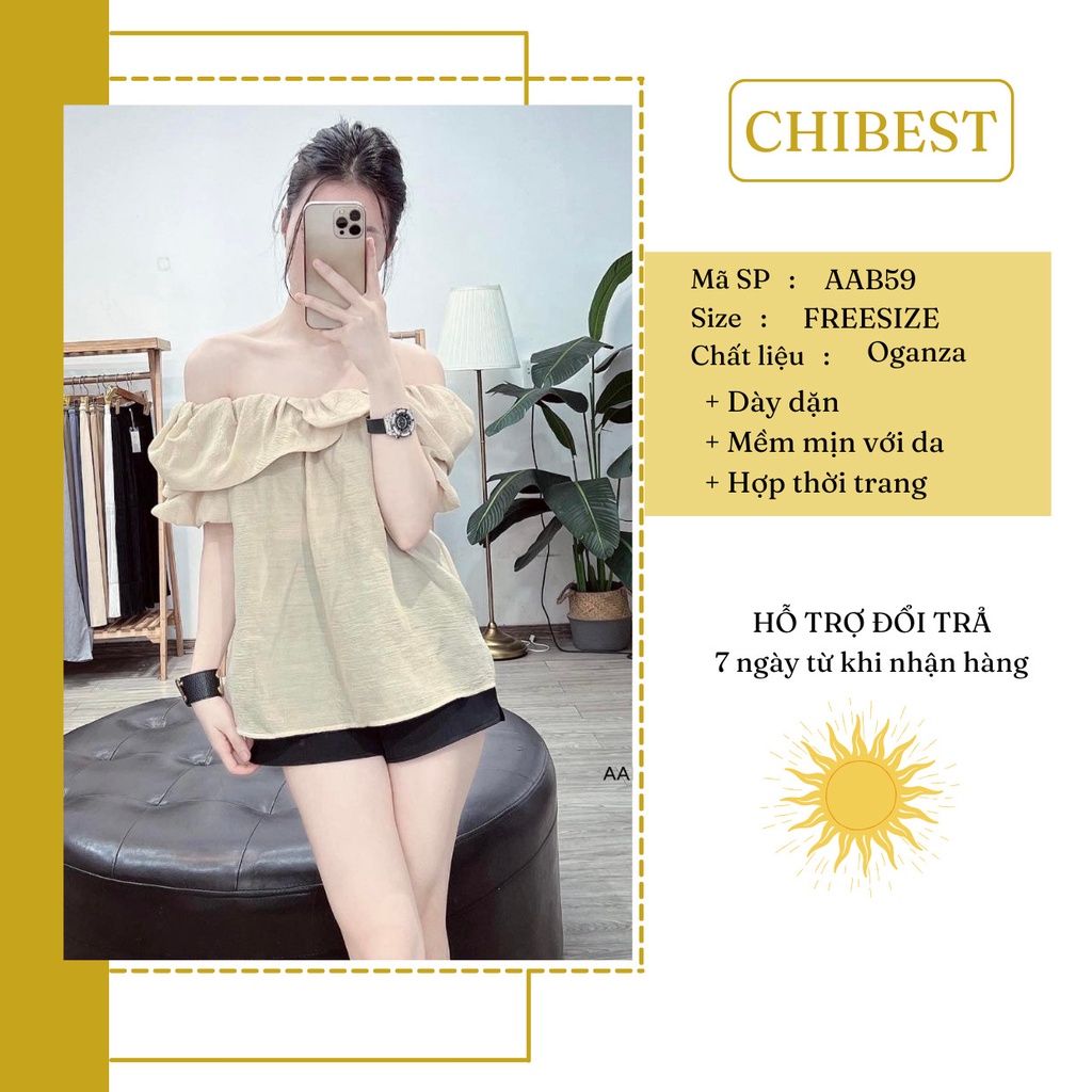 Áo trễ vai  viền bèo tay bo chun chất tơ OGANZA CHIBEST AAB59