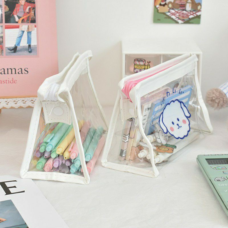 Túi Đựng Bút Tam Giác Trong Suốt Cỡ Lớn Tiện Dụng Phong Cách Nhật Bản Không Thấm Nước, Lưu Trữ Du Lịch Đồ Dùng Cá Nhân