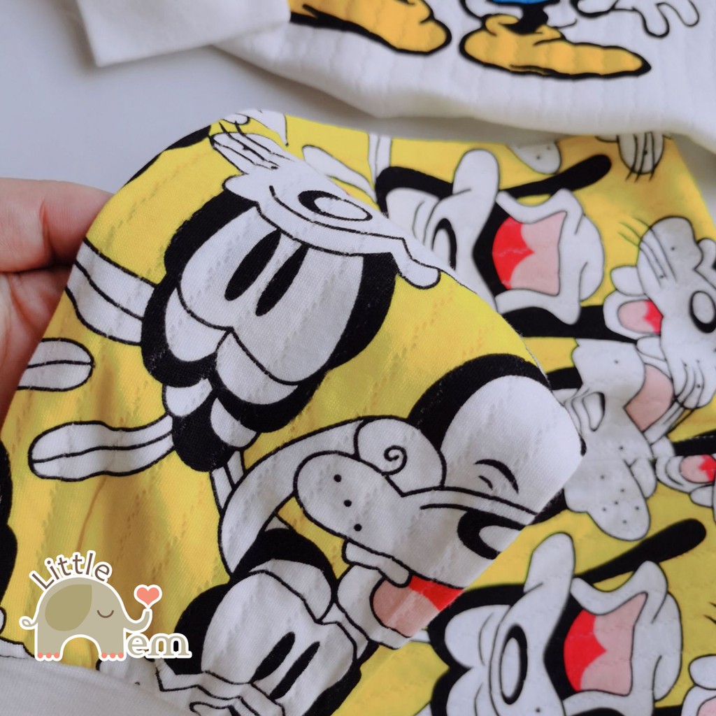 Bộ đồ bé trai/ bé gái Cotton xuất Nhật dài tay _ Mickey WhiteYellow