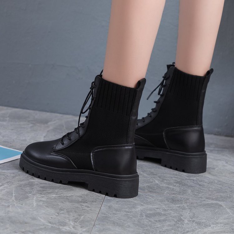 (HÀNG CÓ SẴN) GIÀY BOOTS BỐT NỮ LEN PHỐI DA DÂY BUỘC