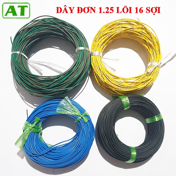 Cuộn 5m Dây Điện Đơn 1.25 mm2 Lõi 16 Sợi 4 Màu Tùy Chọn