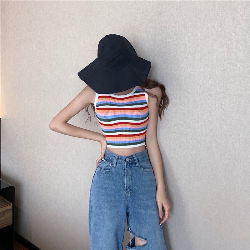 Áo không tay hoạ tiết kẻ sọc màu cầu vồng sặc sỡ | BigBuy360 - bigbuy360.vn