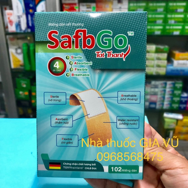 102 Miếng Băng Cá Nhân SAFBGO Chống Thấm Nước Co Giãn Khô Thoáng Vô Trùng