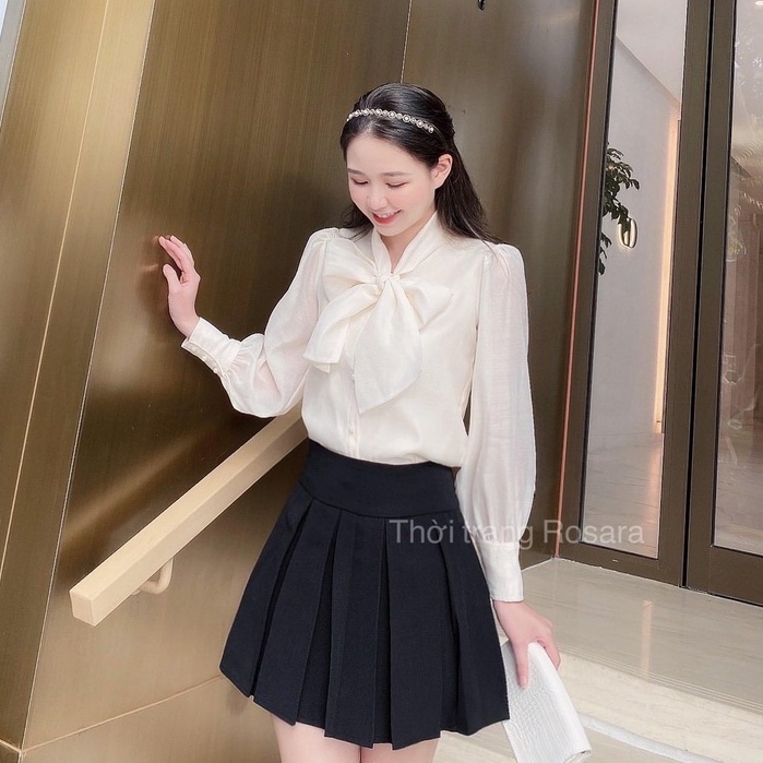 Áo Sơ Mi Trắng Nơ Cổ Tơ Xước Thiết Kế Công Sở Sang Chảnh G118 Rosara