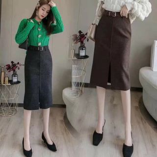 Chân váy dạ dài kèm đai