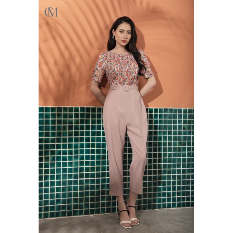 Jumpsuit Dài, Phối Hoạ Tiết Thân Trên, Xếp Ly Thân Trước, Có Túi, Phong Cách Công Sở, Đi Chơi Clara Mare - JUM3002