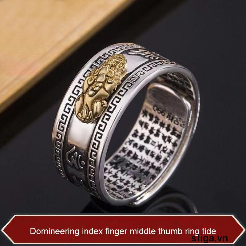 💌Nhẫn Phong Thủy Pixiu Mantra Phong Thủy Bùa Hộ Mệnh Bằng Kim Loại Phong Cách Trung Hoa Retro Cá Tính