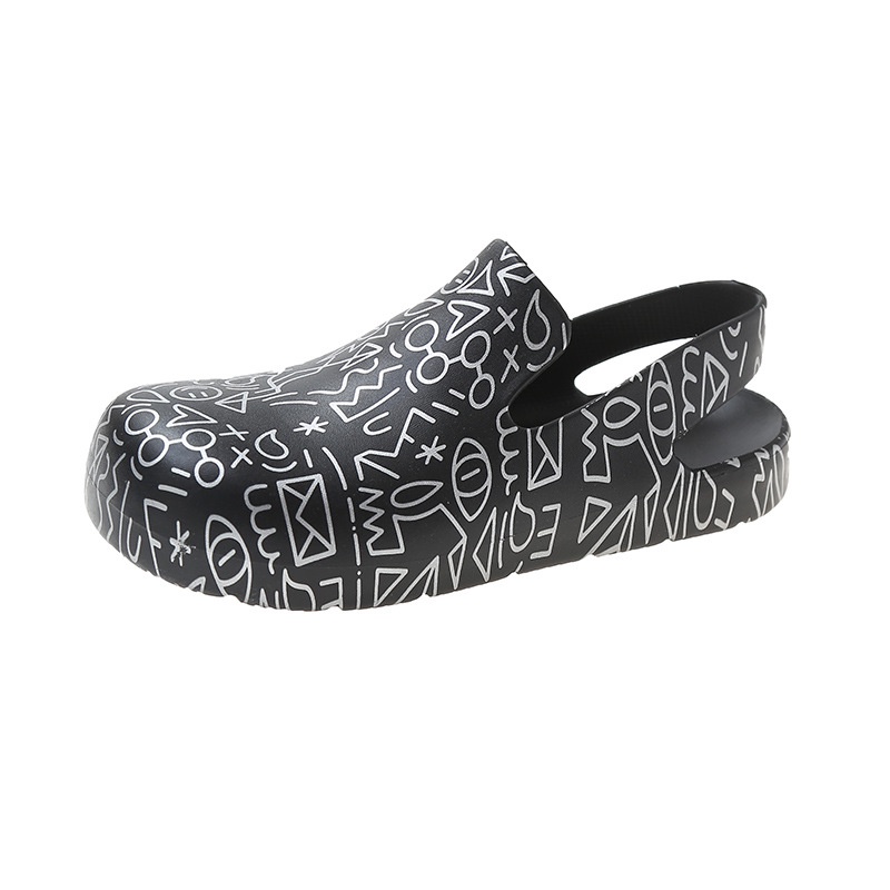 Giày sandal AYUER đế bằng phối họa tiết graffiti phong cách Hàn Quốc cho nữ