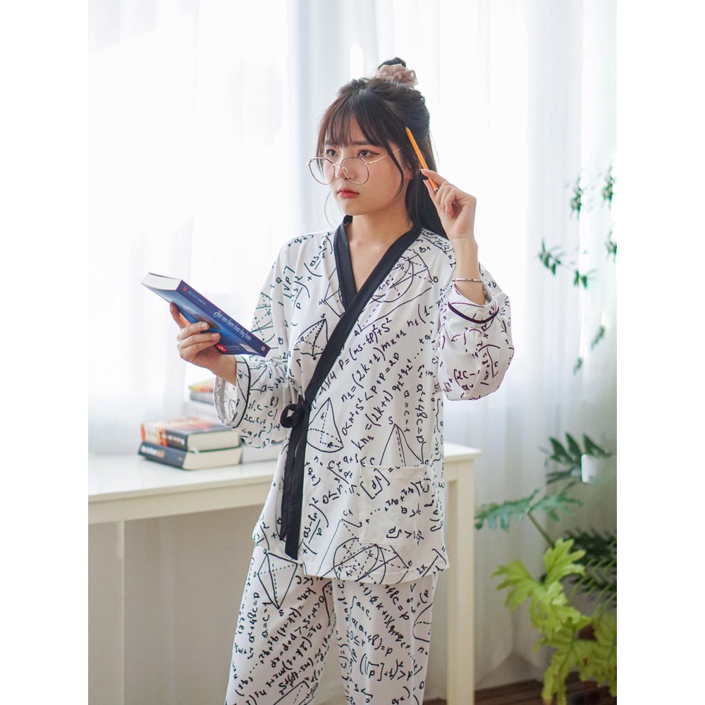 [Deal mua kèm] Đồ bộ nữ, bộ đồ ngủ kimono pijama dài tay mặc nhà chất liệu cotton kiểu Nhật - Poohouse KIMONO-MUAKEM-DAI